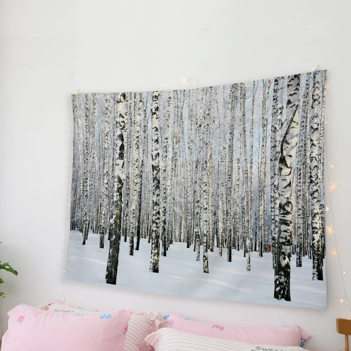 Снежный лес Березовое дерево растение открытый зимний гобелен настенный Декор |