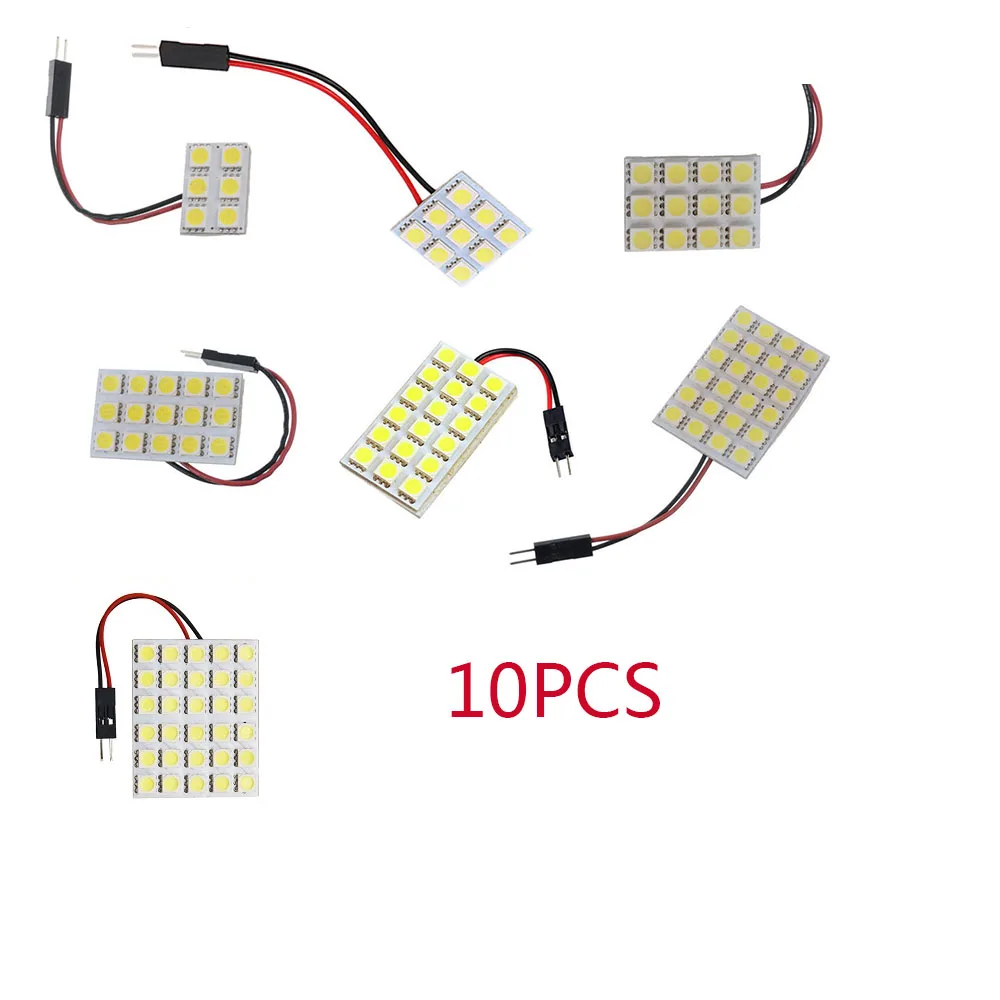 

10pcs T10 BA9S Festoon C5W C10W 6/9/12/18/24/36/48 SMD 5050 Led White 12V LED Reading Panel Car interior Dome light 3 Adapters