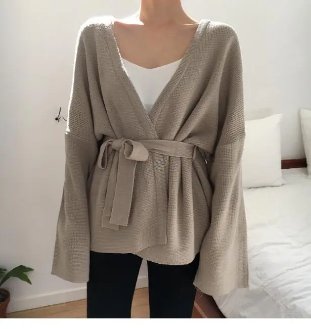 

Women Knitted Cardigans Sweater Fashion Autumn Long Sleeve Loose Coat Casual Button Thick V Neck Solid Female Tops 2020