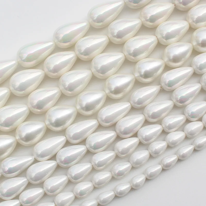 

2pcs Wholesale Beautiful White Shell Pearl Water-Drop Loose Beads 15"/38cm ,For Jewelry making,