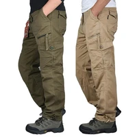 outdoor casual cotton overalls multi pockets men cargo pants solid color safari style four seasons men pants