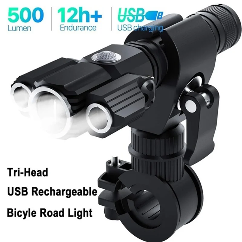 

Aluminum Alloy Multi-function Strong Light Long-range Rechargeable Three-lamp Flashlight Outdoor Lighting Night Riding Headlight