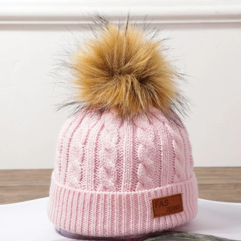 Однотонные шапки осенне-зимние милые вязаные модные теплые унисекс с пушистым