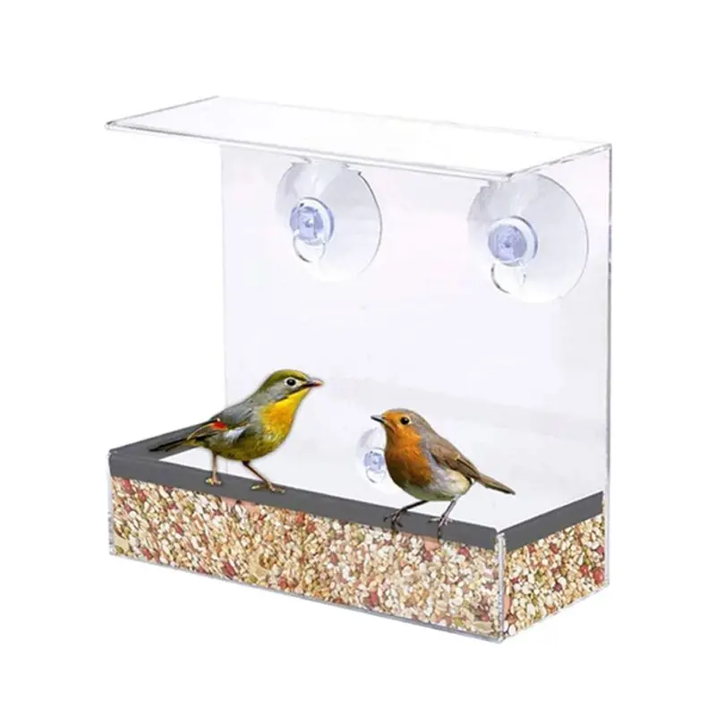 

Acrylic Bird Feeder Rectangle Food Box Anti-scatter Parrot Feeder With Stand Birds Feeding Supplies Outdoor Hanging Feeding Box