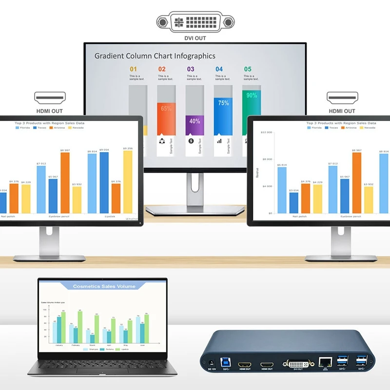 USB Docking Station 2 HDMI+DVI+RJ45+MIC Multifunctional HUB12 in 1 Docking Station