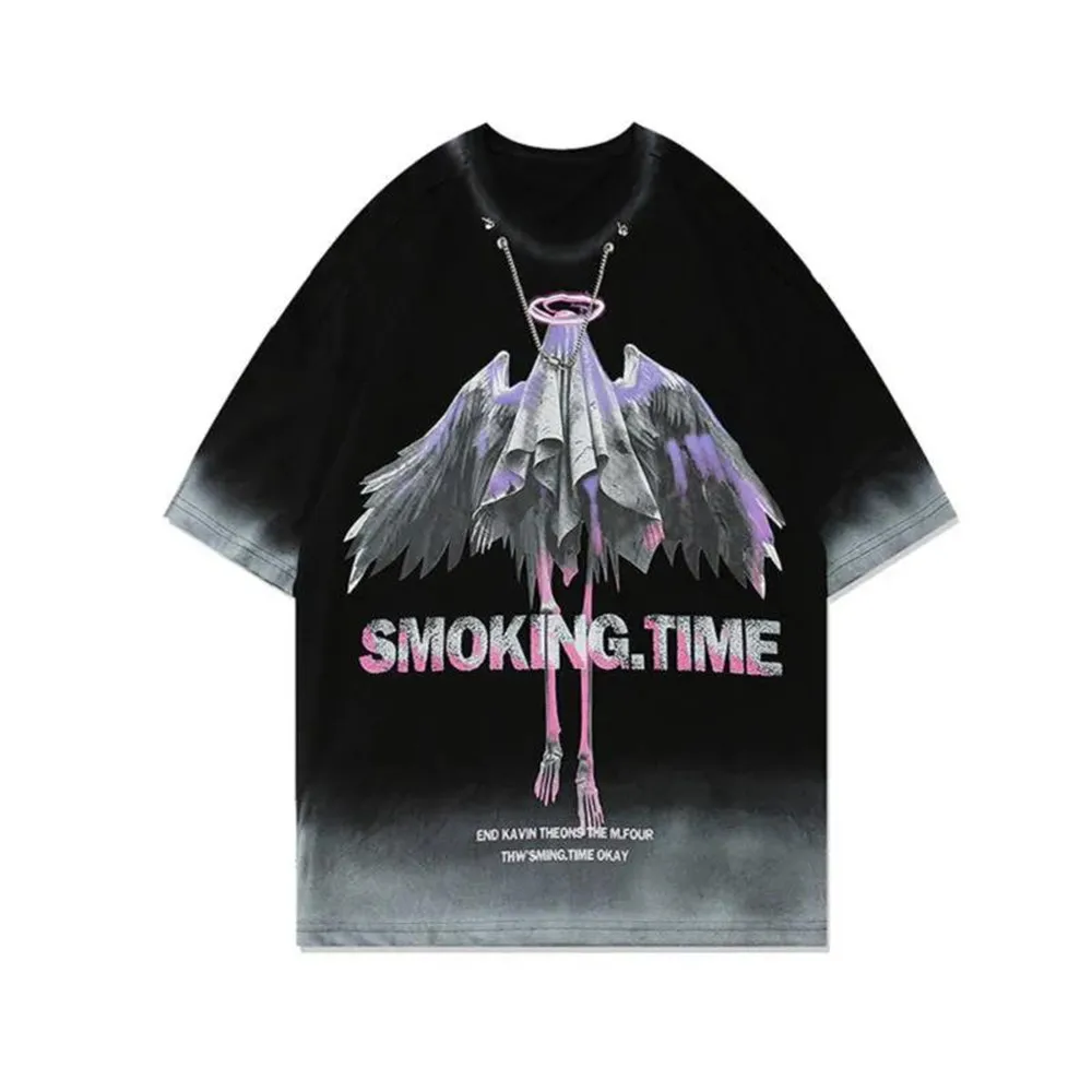 

Крутая Готическая футболка, уличная одежда, повседневная свободная футболка с узелком, забавная уличная футболка, топы в стиле хип-хоп, япон...