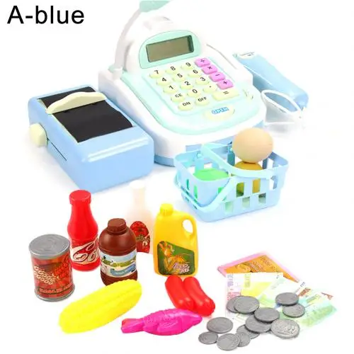 A Blue Имитационный рынок, кассовый аппарат, набор продуктов питания, звуковой свет, дети, ролевые игры, игрушки, детские многофункциональные логическое мышление, подарки, игрушки - Цвет: A Blue