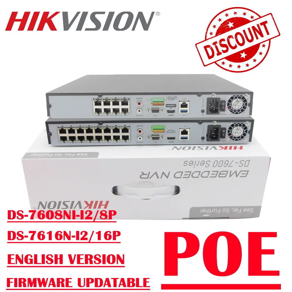 

New Hikvision DS-7608NI-I2/8P DS-7616NI-I2/16P Embedded Plug & Play 4K NVR POE 8CH and 16CH H.265/H.264