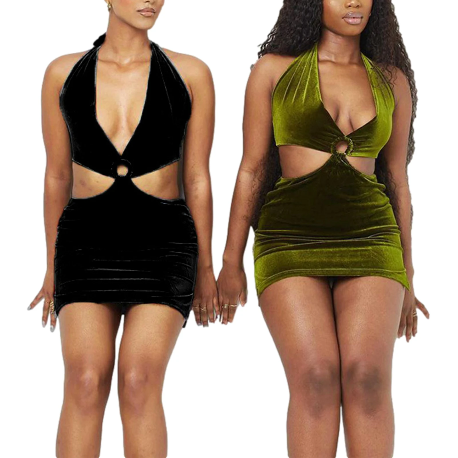 

2021 Women\u2019s Fashion Solid Color Skinny Dress Summer Sexy Halter Bandage Backless Short Dress