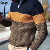 men autumn winter pullover jumper1 long sleeve v neck color block knitted sweater