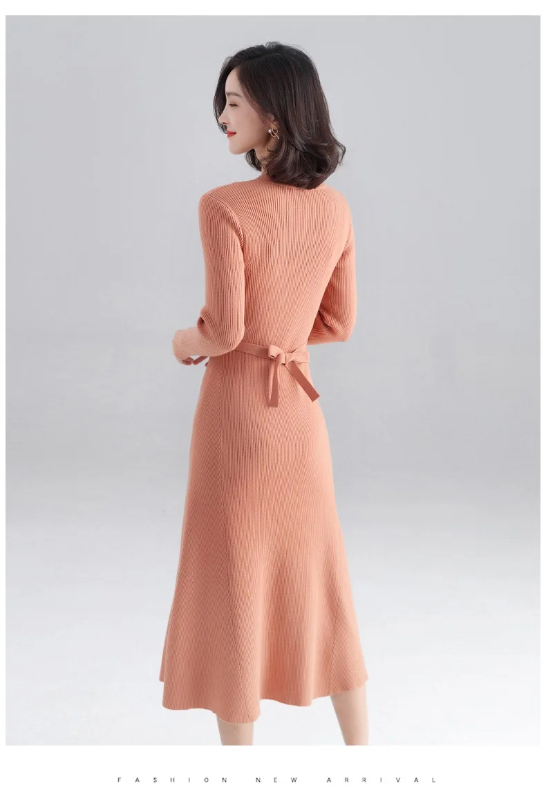 INNASOFAN knitted dress women Autumn Winter long-sleeved dress Euro-American fashion chic dress solid color
