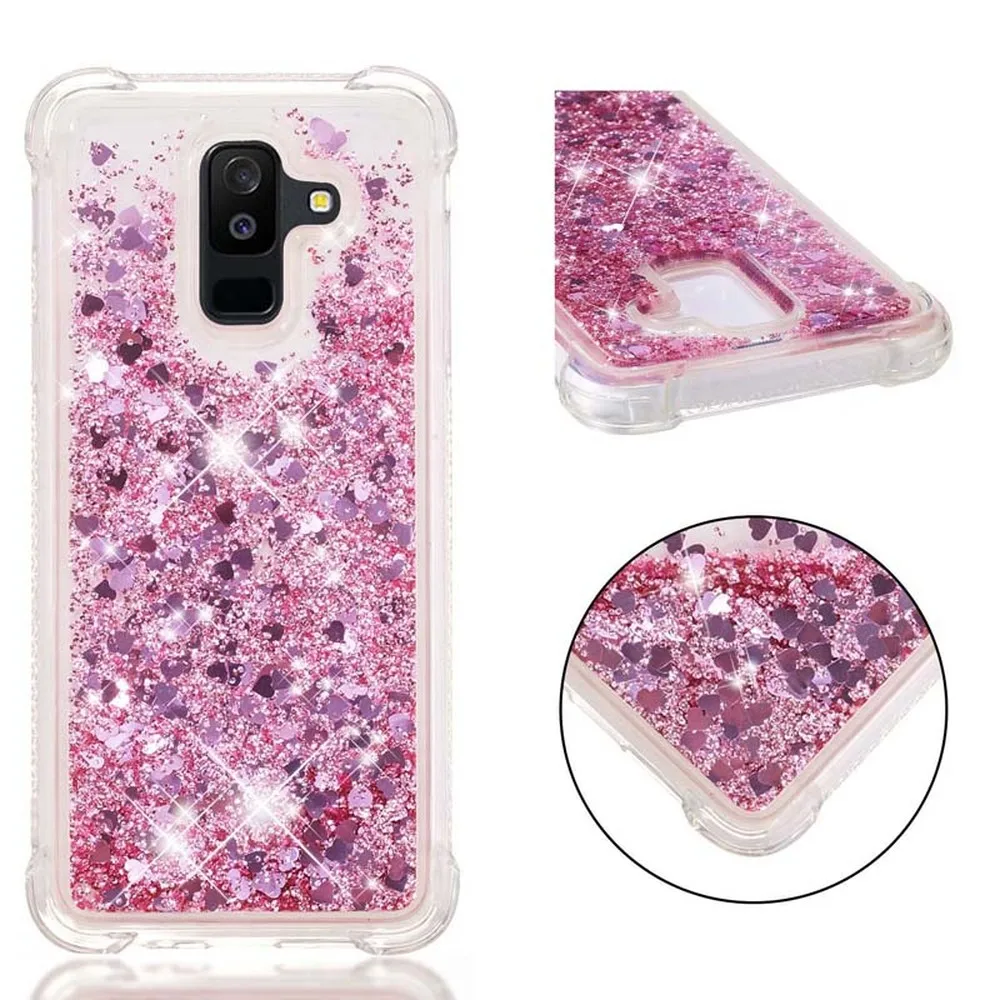 Чехол с блестками для Samsung Galaxy Jean A6 Plus J8 2018 + милый чехол блестящими жидкими J810 A605