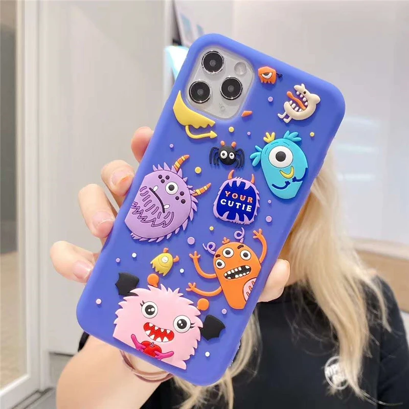 Силиконовый мягкий чехол с полной защитой на айфон 11 12 Mini x xs Pro Max XR милым 3D