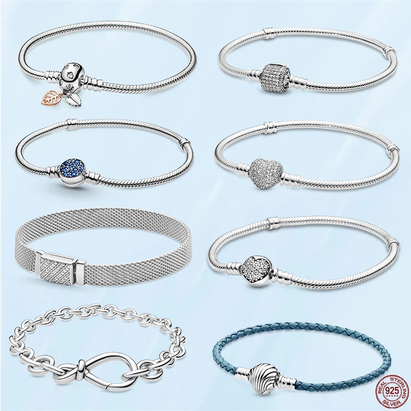 

Fashion Womens Bracelet 925 Sterling Silver Heart Snake Chain Bracelet For Women Fit Original Pandora Charm Beads Jewelry Gift