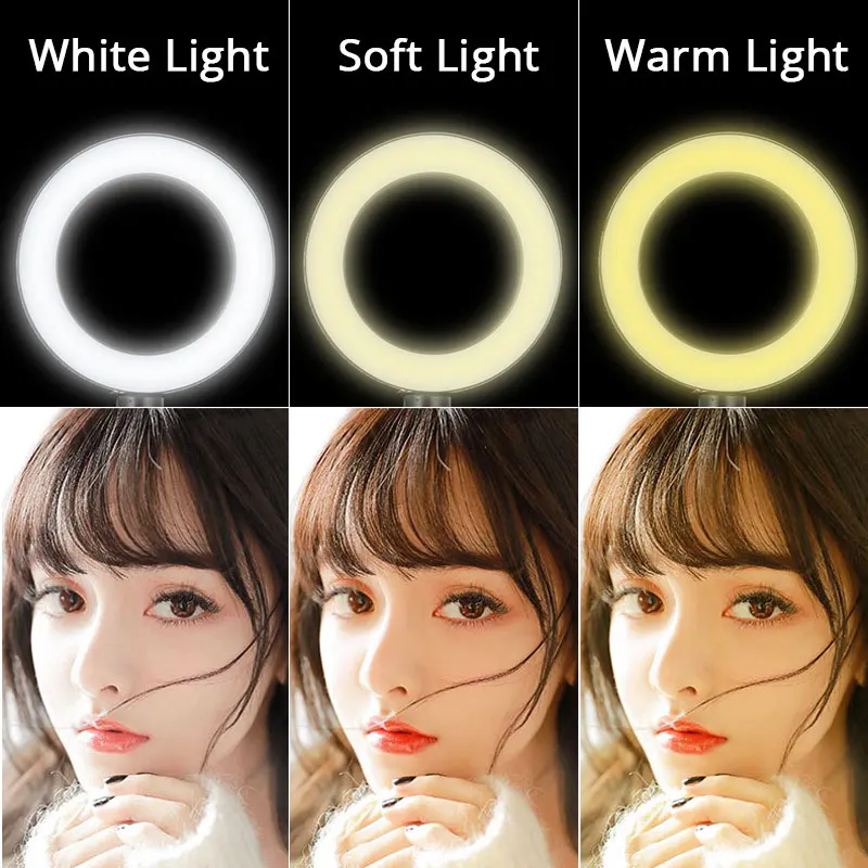 Dimmable LED Selfie Ring Light With Long Arm Holder Desk Stand Camera Phone USB Photography Ringlight For Photo Studio |