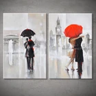 Картина маслом на холсте ручной работы, абстрактная Современная романтическая Настенная картина в паре дождливых пар для влюбленных, домашний декор