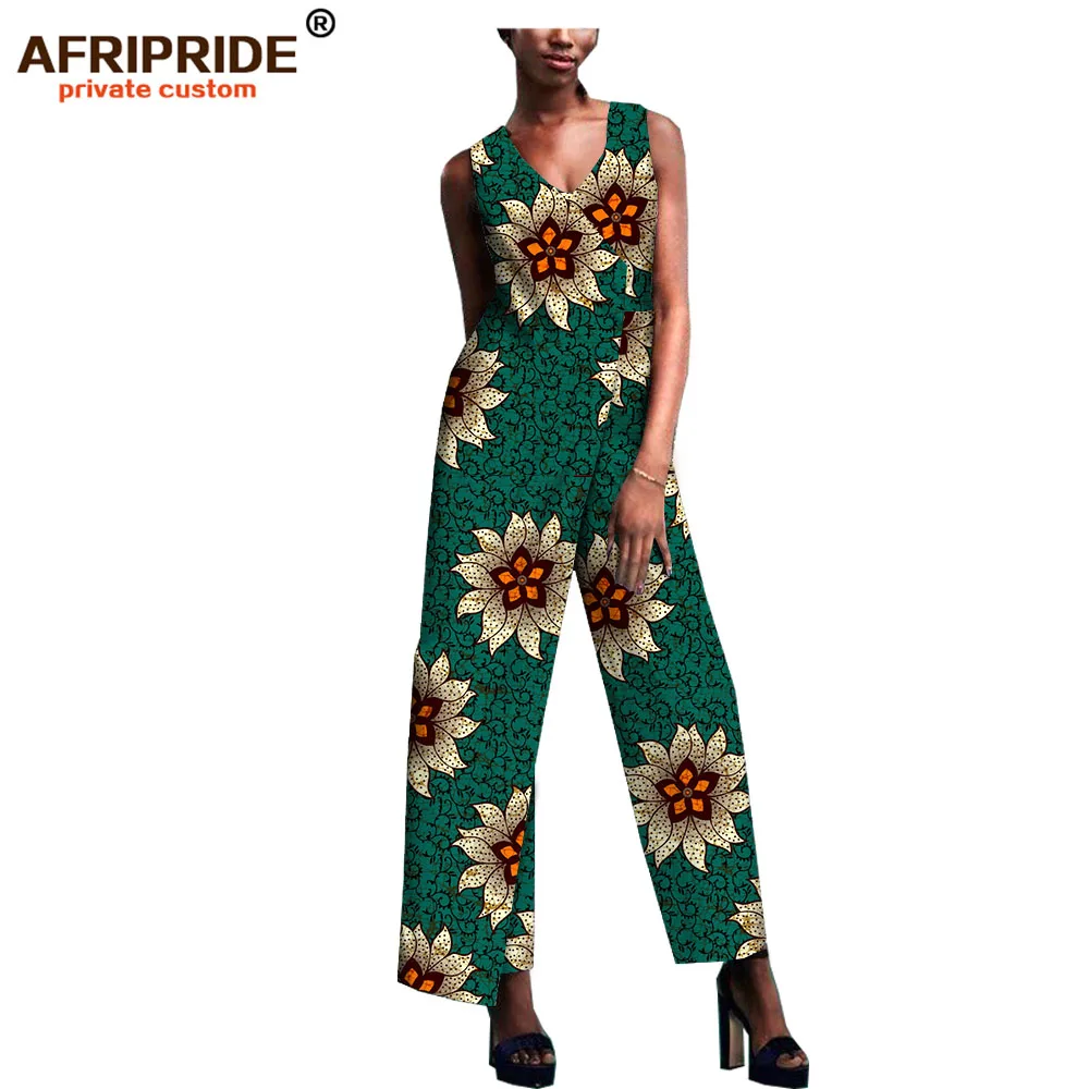 

2019 african fashion spring&autumn jumpsuit for women AFRIPRIDE sleeveless v-neck ankle length women cotton jumpsuit A1829010