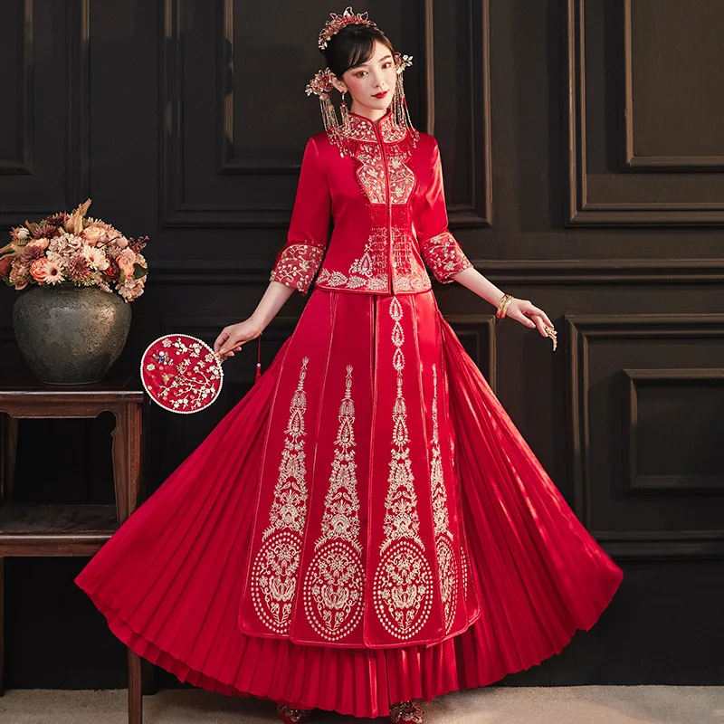 

Modern Chinese Traditional Wedding Cheongsam Qipao Chinese Dress Vestido Oriental Bride Red Gown Marriage Dress
