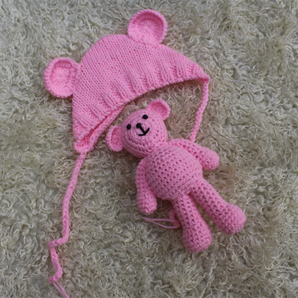 Детская шапочка-медвежонок реквизит для фотосессии вязаная шапка с плюшевым