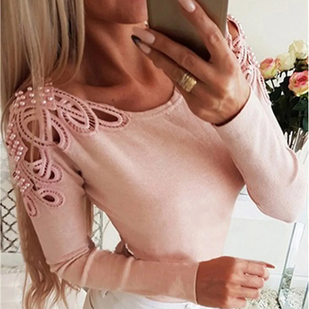 Модная блестящая блузка с вырезами и бисером повседневные зимние женские