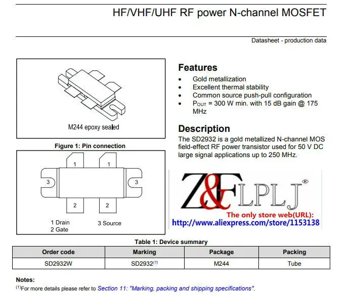 SD2932 SD 2932 TSD2932 HF/VHF/UHF RF power N-channel MOSFET 1 шт./лот | Электронные компоненты и