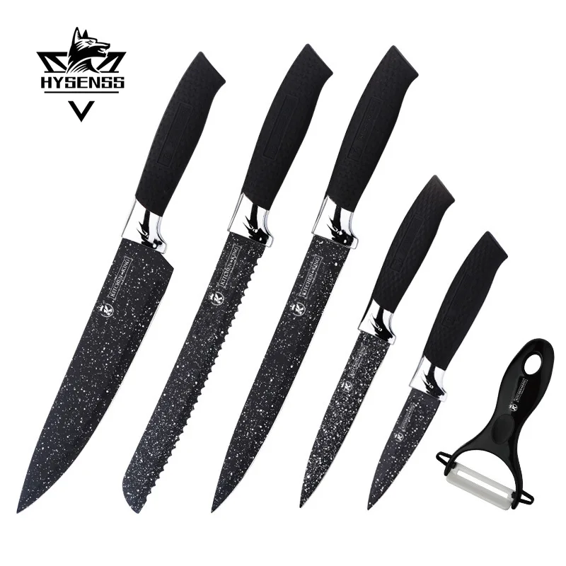 

6-piece Set of Black Blade kitchen Knife Set for Cutting Vegetables Meat and Fruit Kitchen Household Stainless Steel Wholesale