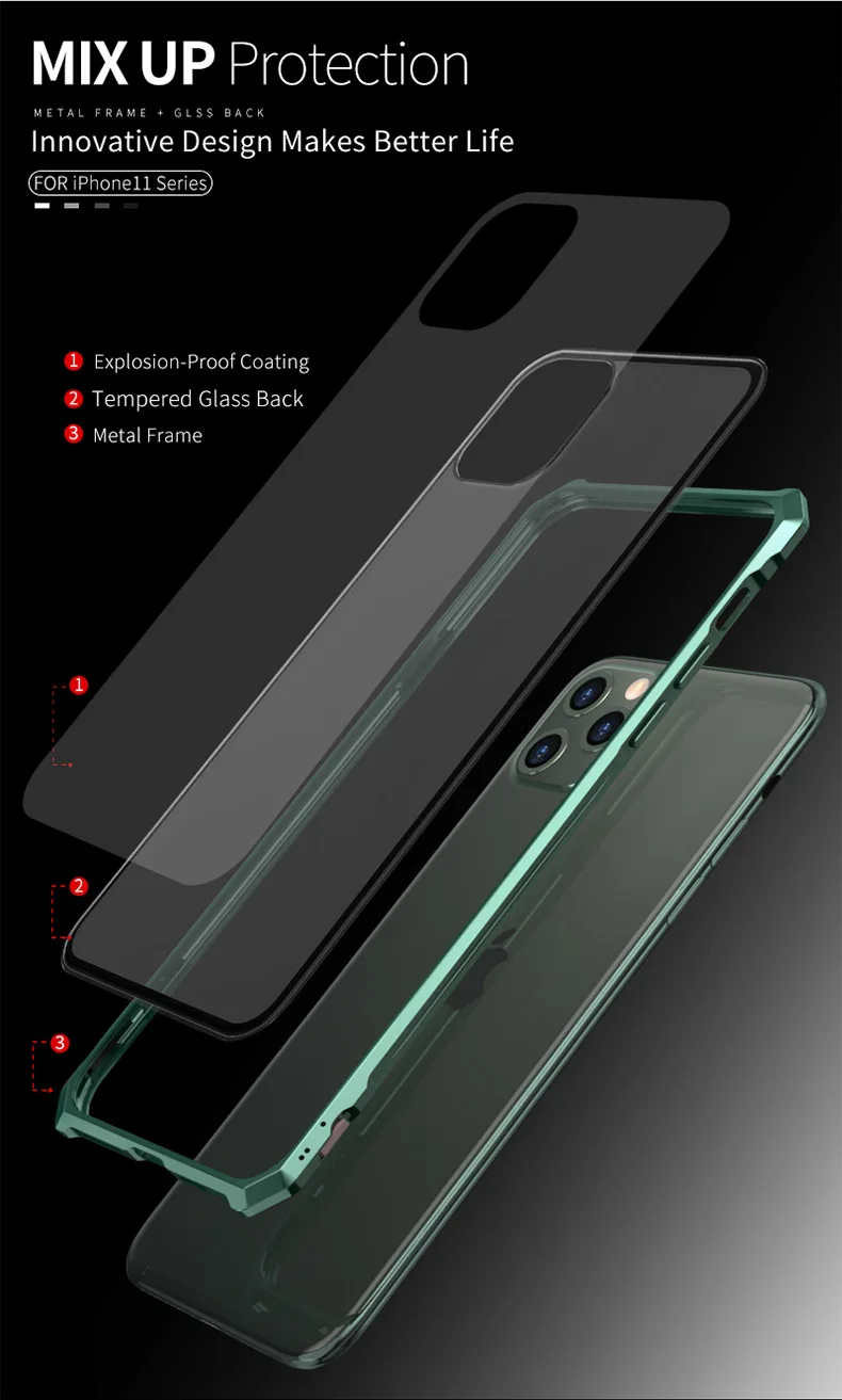 Роскошный металлический корпус для iphone 11 Pro Max, задняя крышка из закаленного стекла для iphone 11 Pro, алюминиевая рамка для iphone 11