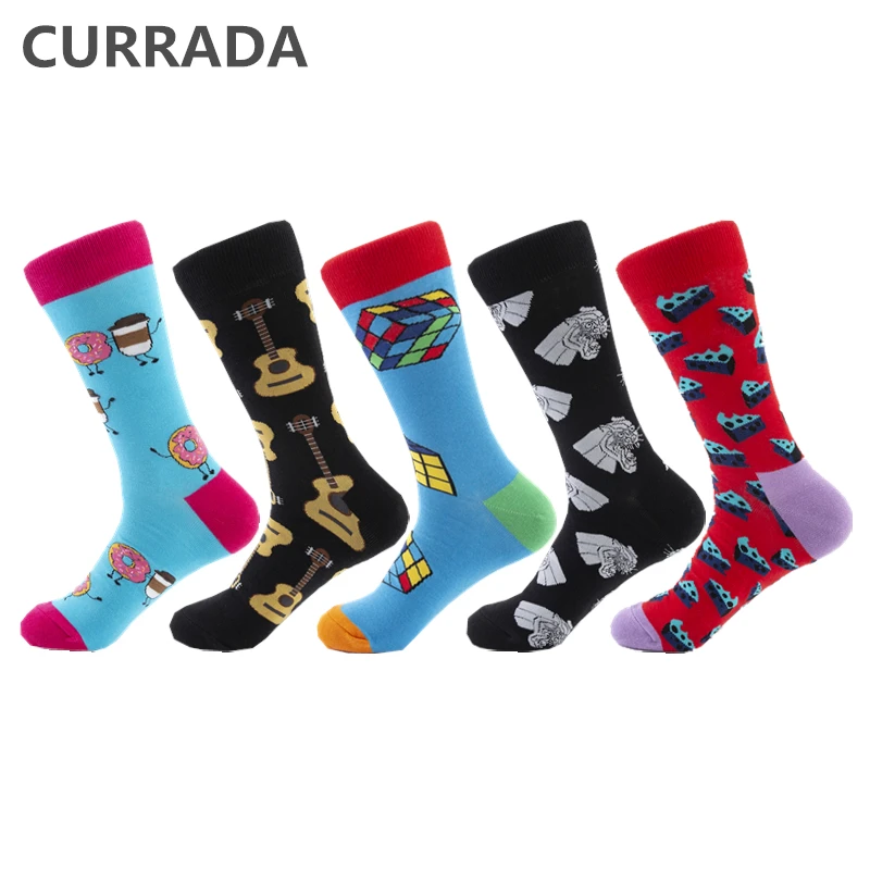 5 пар/лот красочные Для мужчин чесаный хлопковые носки смешные счастливых