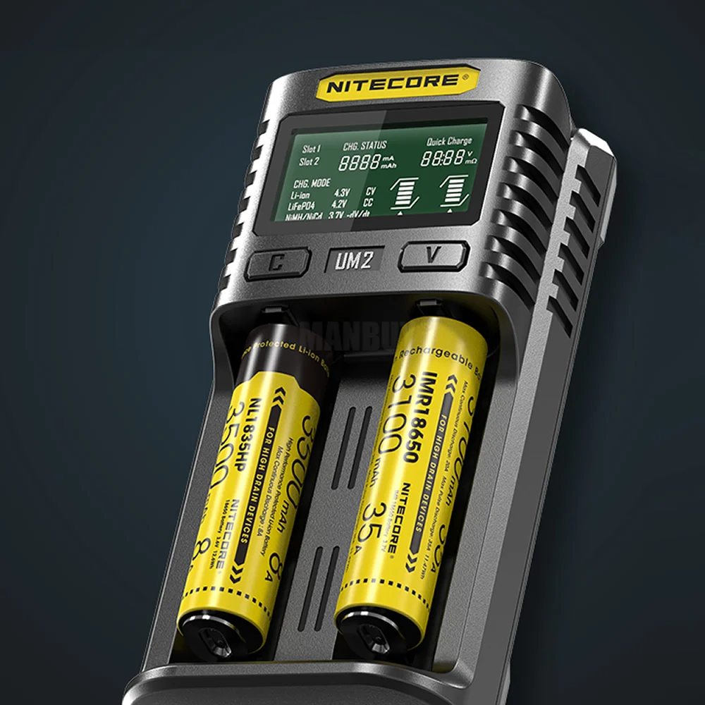 Интеллектуальное зарядное устройство Nitecore UM2 с двумя слотами USB ЖК-дисплей