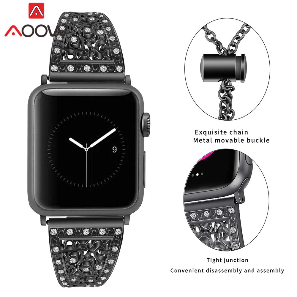 Браслет из нержавеющей стали для Apple Watch 38 мм 40 мм 42 мм 44 мм Роскошный Металлический бриллиантовый женский ремешок для часов Ремешок для iwatch 1 2 3 4