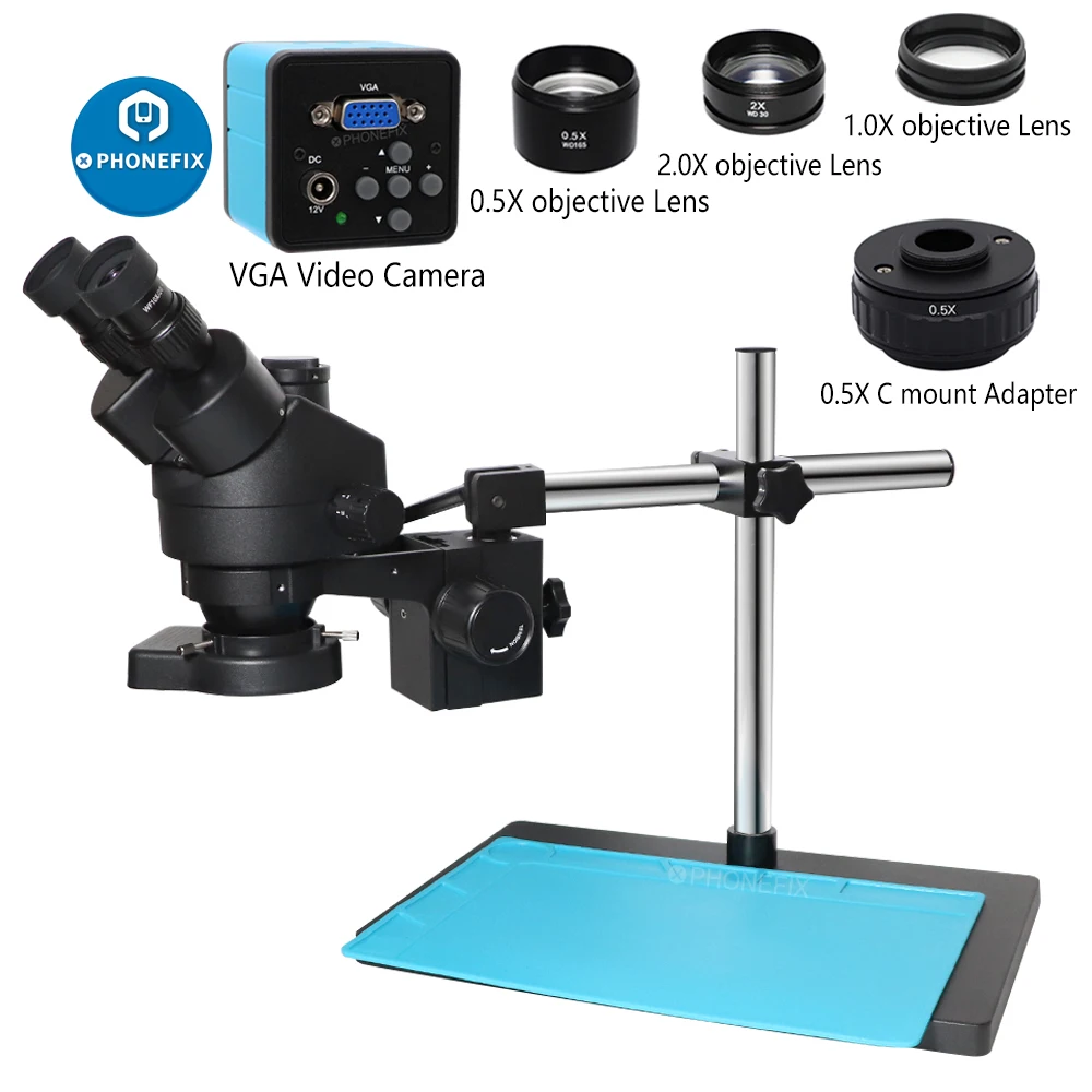 

3.5X-90X Simul-Focal Continuous Zoom Trinocular Stereo Microscope VGA 38MP HDMI Digital USB Camera Work Mat for PCB CPU Repair
