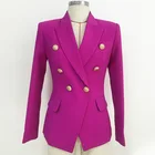 Женский двубортный пиджак, узкий фиолетовый жакет с металлическими пряжками и длинным рукавом, 2021