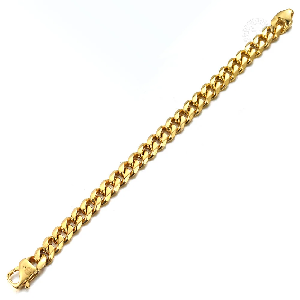 11mm 316L Stainless Steel Bracelet for Men Cuban Curb Link Chain Gold Silver Color Heavy Bracelets Wristband 8/9 inch LHBM122A | Украшения