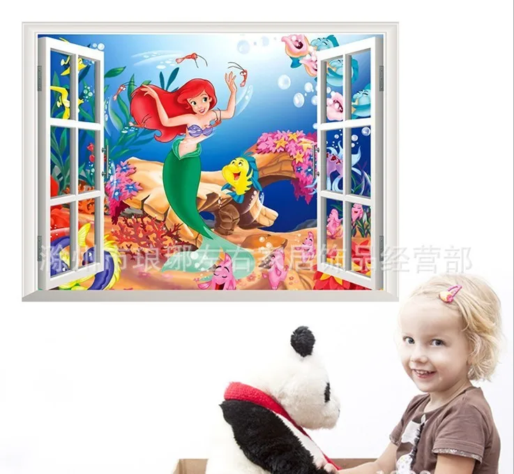 

Disney The Mermaid Princess 45*60cm Wall Stickers Home Decor Living Room Cartoon Window Wall Decals Vinyl Wallpaper