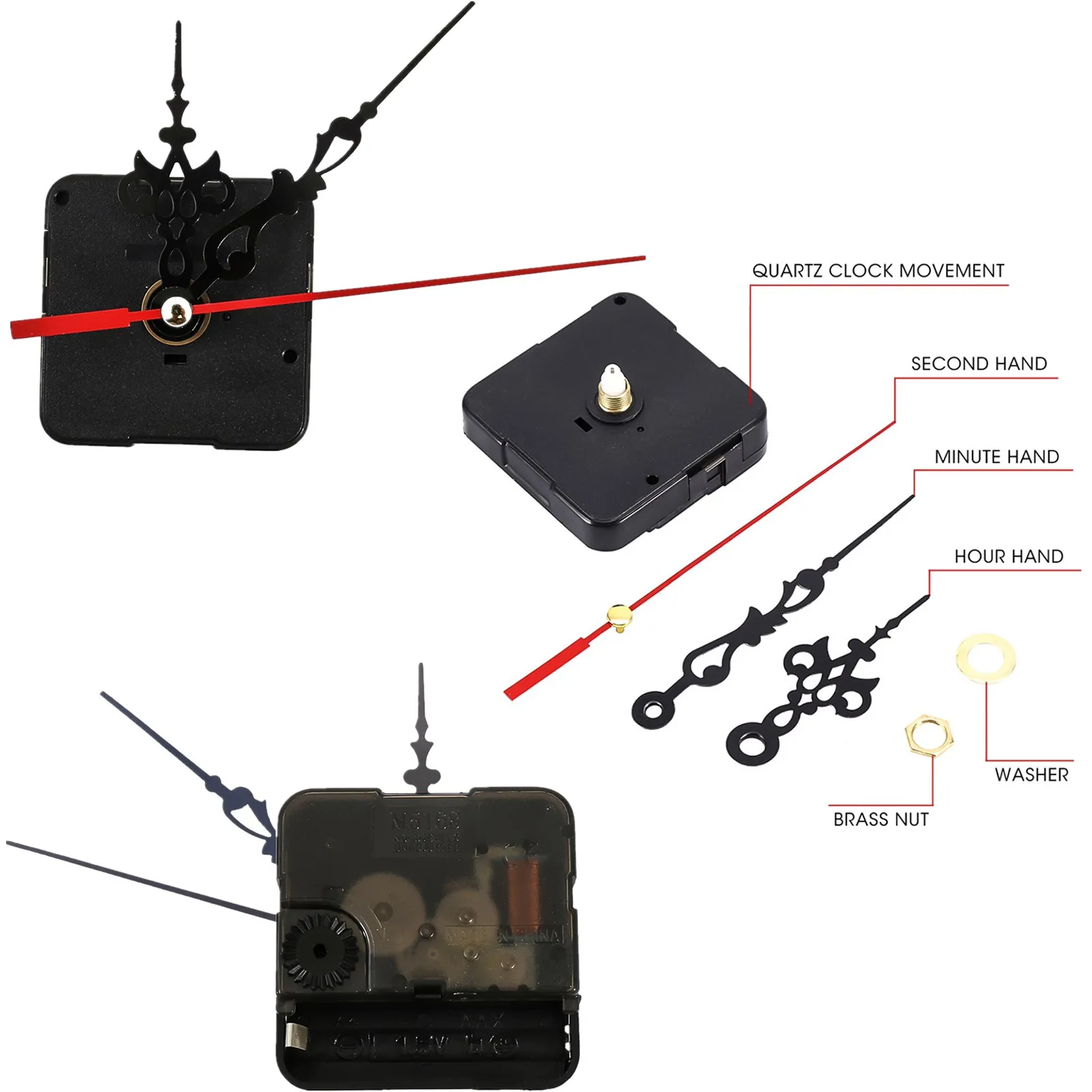 

Mute Quartz Wall Clock Movement Mechanism DIY Repair Part Set 12mm Spindle Long Hands