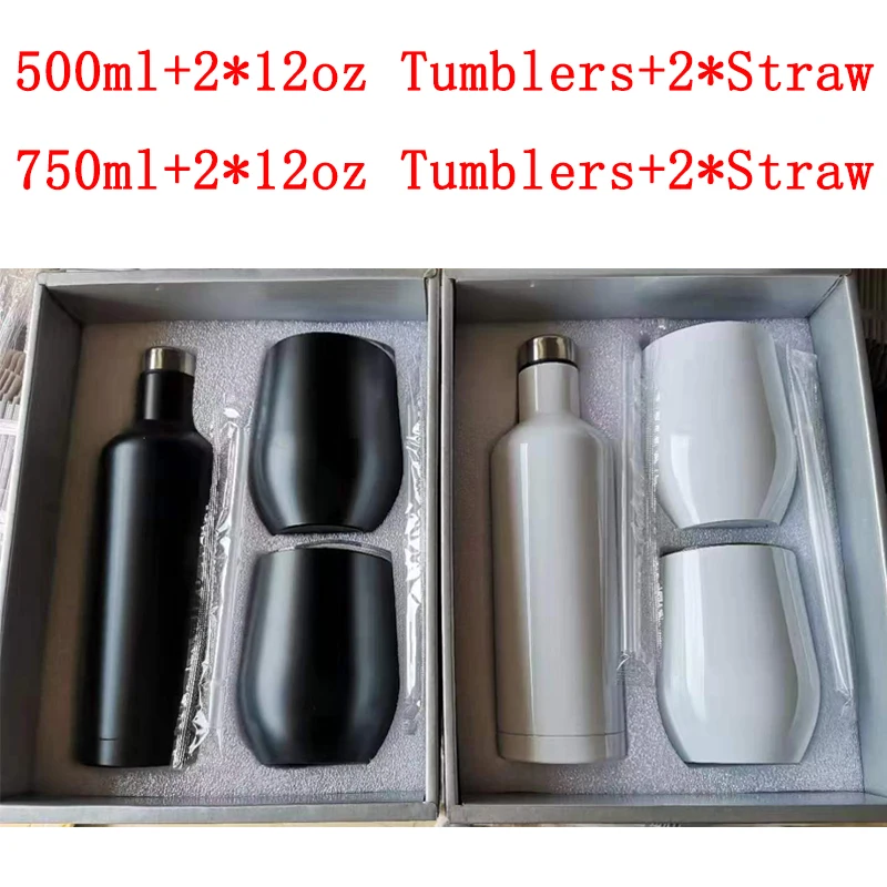 Wine Bottle Set 750ml Insulated Double Wall Stainless Steel Coffee Mug With 2pcs 12oz Tumbler and Straw Drinkware Gift | Дом и сад