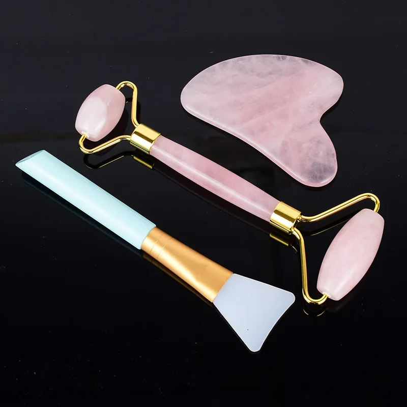 

Rose Quartz Jade Roller Facial Massager Spa Natural Pink Handmade Gua Sha Stone Guasha Scraper Face Lift Masssage Skin Care Tool