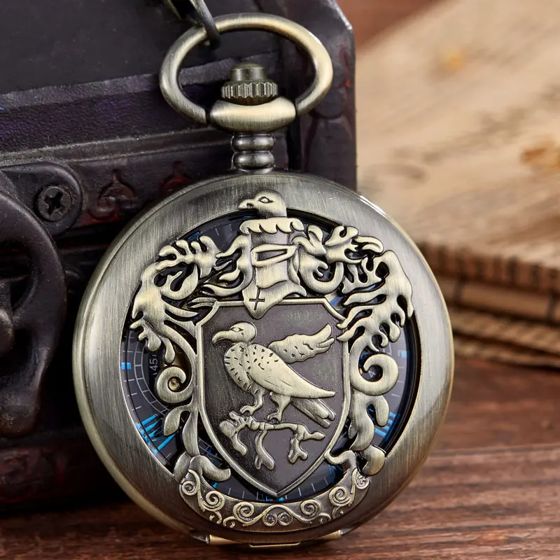 

Mens Watch Pocket Vintage Bronze Bird /eagel Carving Mechanical Pocket Watch Magic Academy Badge Pocket Watch Presents for Male