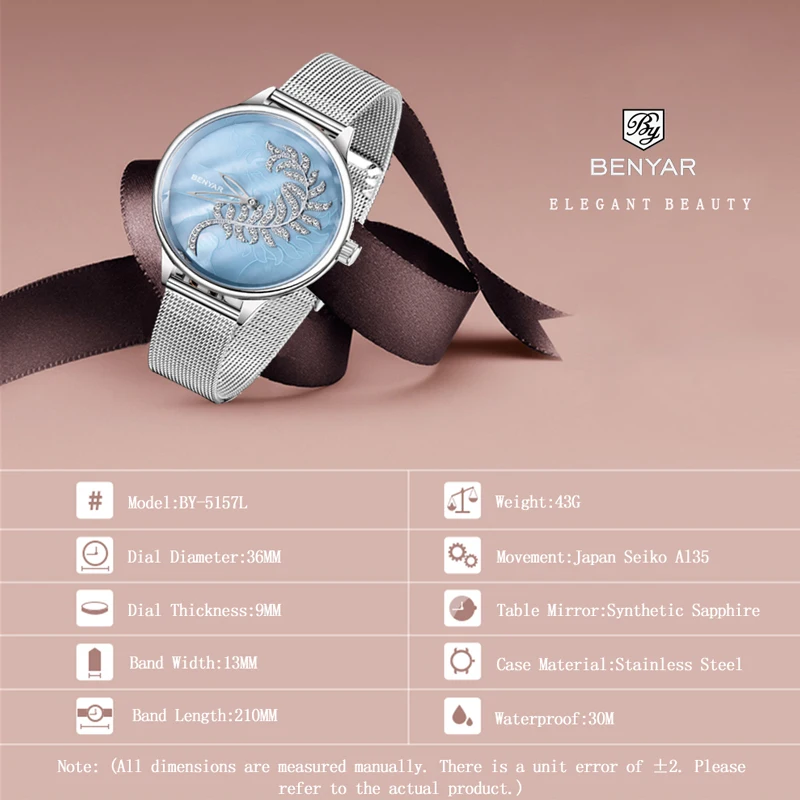 

2019 NEW Women Watches BENYAR Top Brand Luxury Quartz Fashion Mesh belt Strap leather Watch Women Clock Relojes Mujer