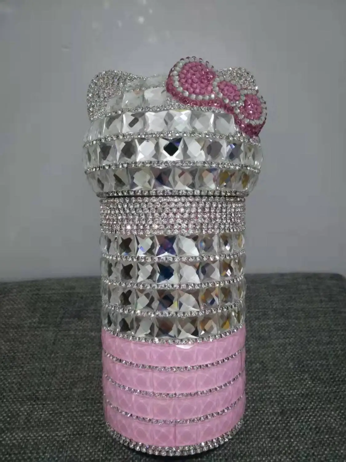 300ml silver-pink Милый Кот инкрустированный бриллиантами Термокружка для воды - Цвет: 300ml silver-pink