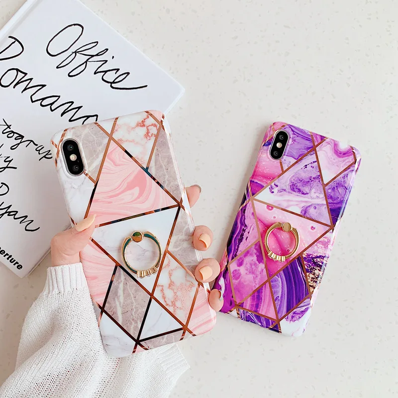 Модный глянцевый чехол из ТПУ для iPhone 11 Pro XS Max X XR 7 8 6s Plus Finger Stand Cover samsung S8 S9 S10 lite S10e