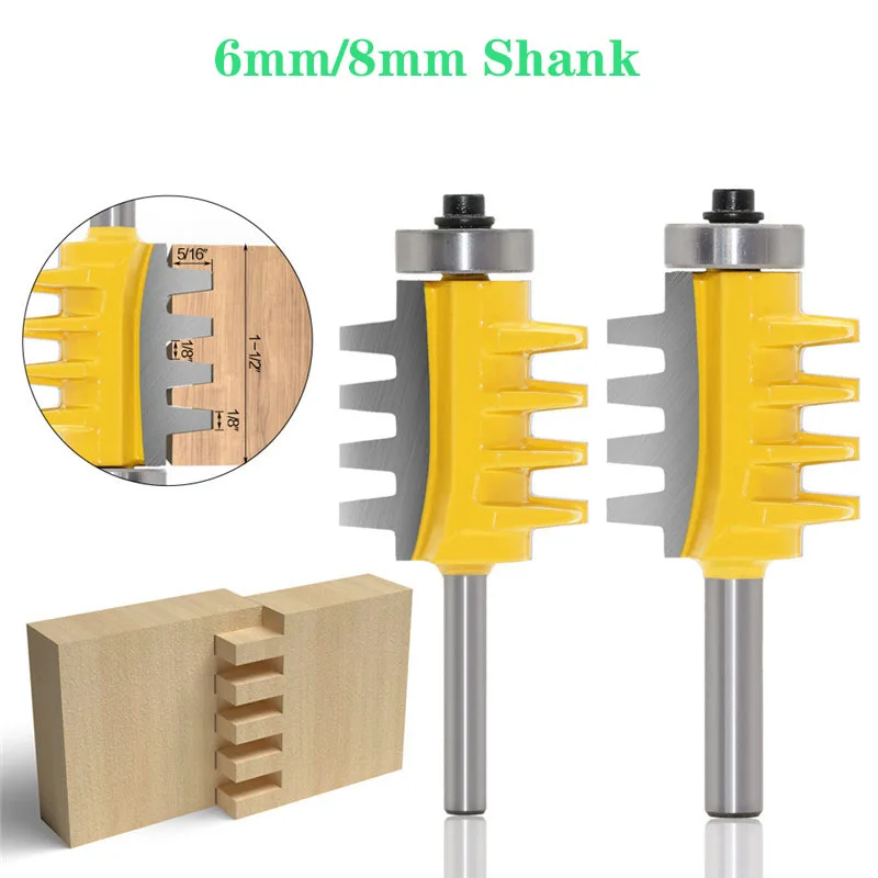 6mm/8mm Shank Rail Reversible Finger Joint Glue Router Bit Cone Tenon Woodwork Milling Cutter Power Tools Wood Router Cutters