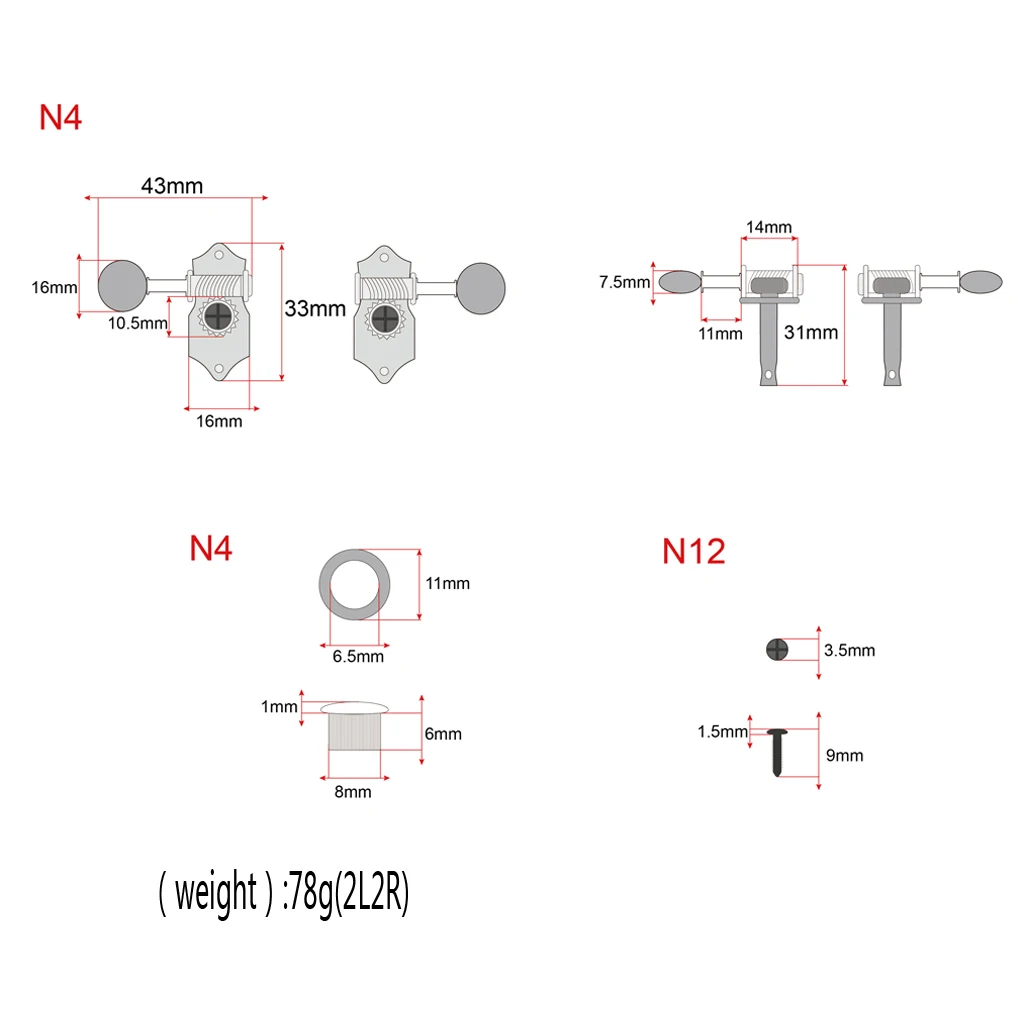 

2R2L Ukulele String Guitar Tuning Pegs Tuners Machine Heads Accessories Parts