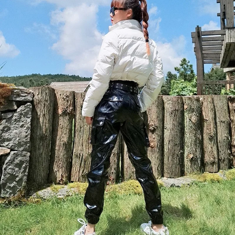 

Autumn Winter New Black Loose Women High Waist Ankle Length PU Leather Pants Female Street Fashion Casual Solid Cargo Pants