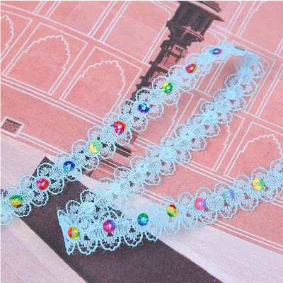 1M Lace Embroidery Fabric Organza 1.5CM Sequin Ribbon Sewing Accessories Trim Guipure Multicolor Sequins | Дом и сад