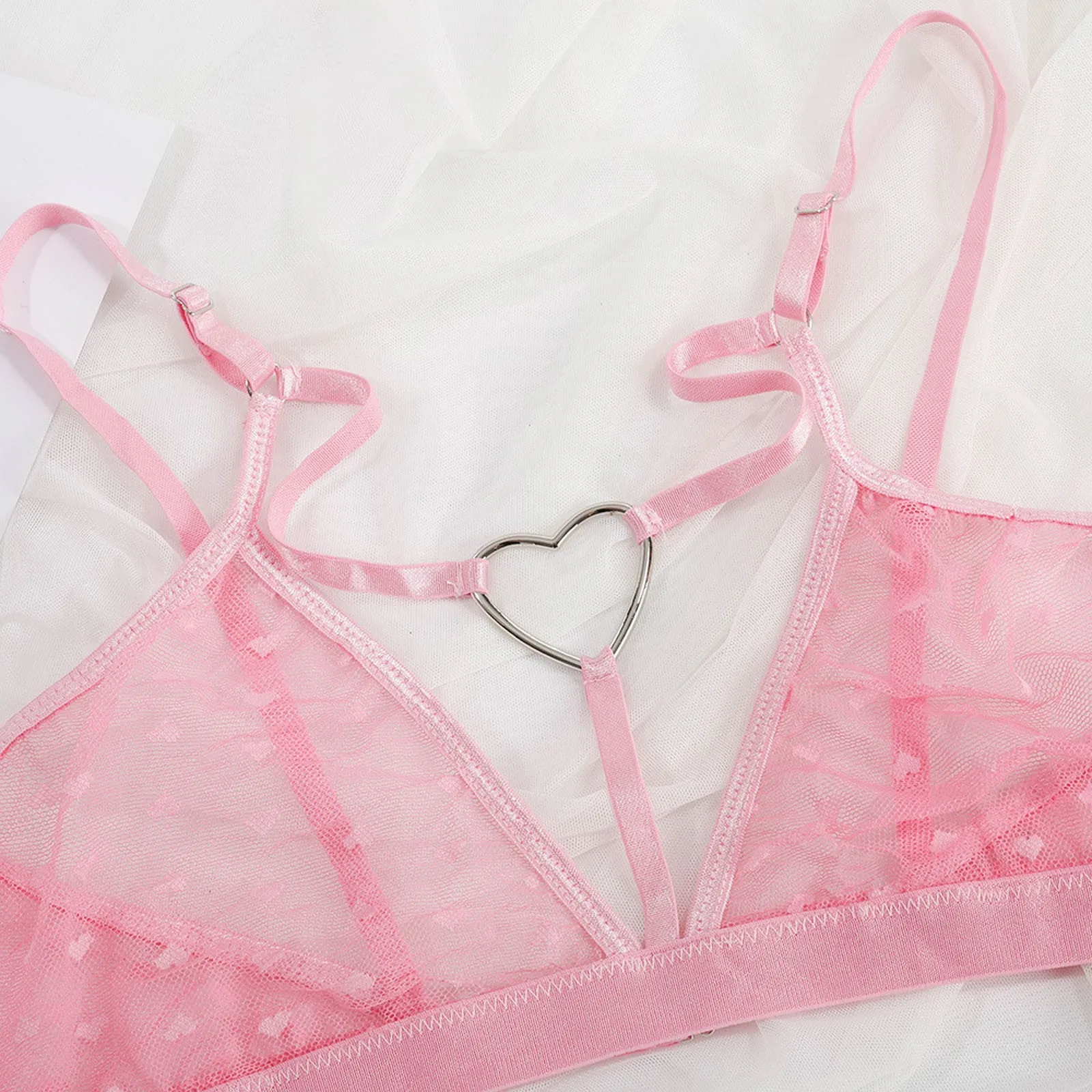 Women Sexy Lingerie Porno Erotic Underwear Set See Through Mesh Heart Pink Exotic Costumes Sleepwear Nightwear Babydoll | Тематическая