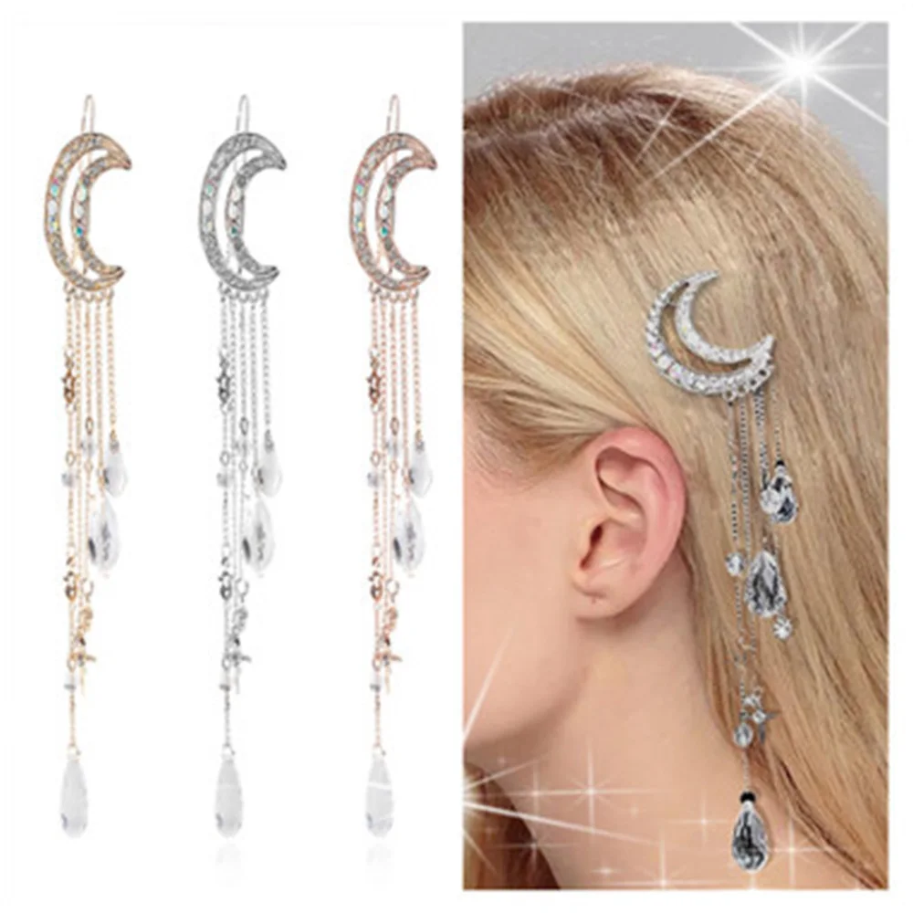 1 шт. Ретро заколки для волос в форме полумесяца с кристаллами и камнями подвесные