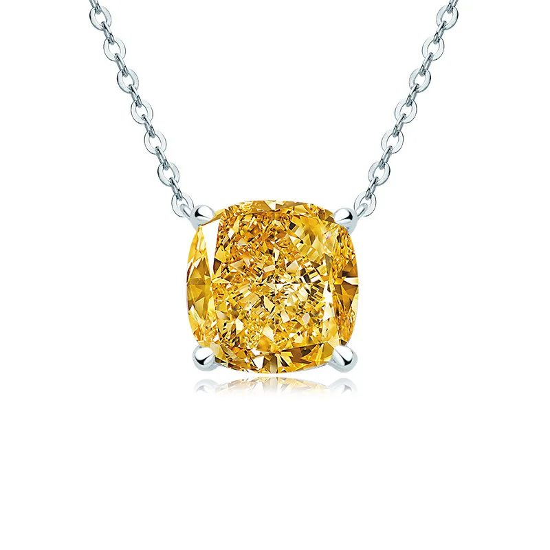 

BK Yellow High Carbon Diamond Necklaces 925 Sterling Silver 10*10mm Square Shaped Pendant Wedding Engagement Female Fine Jewelry