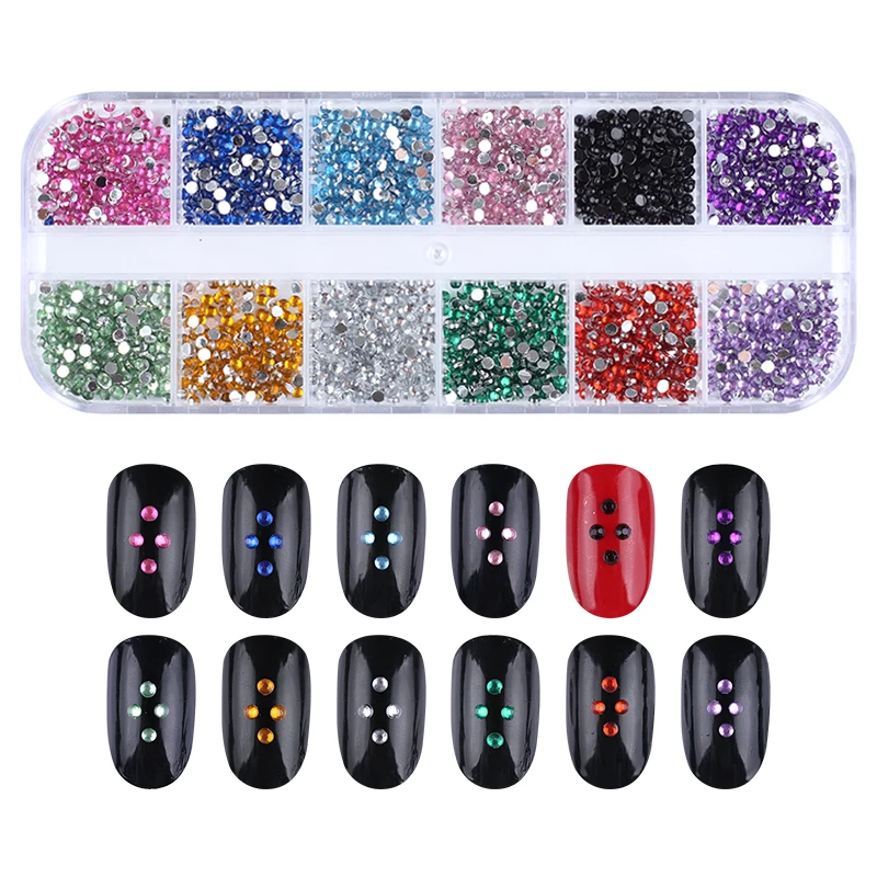 12 Маникюр для ногтей сетка Стразы плоская спинка 2 мм круглые стразы цветной