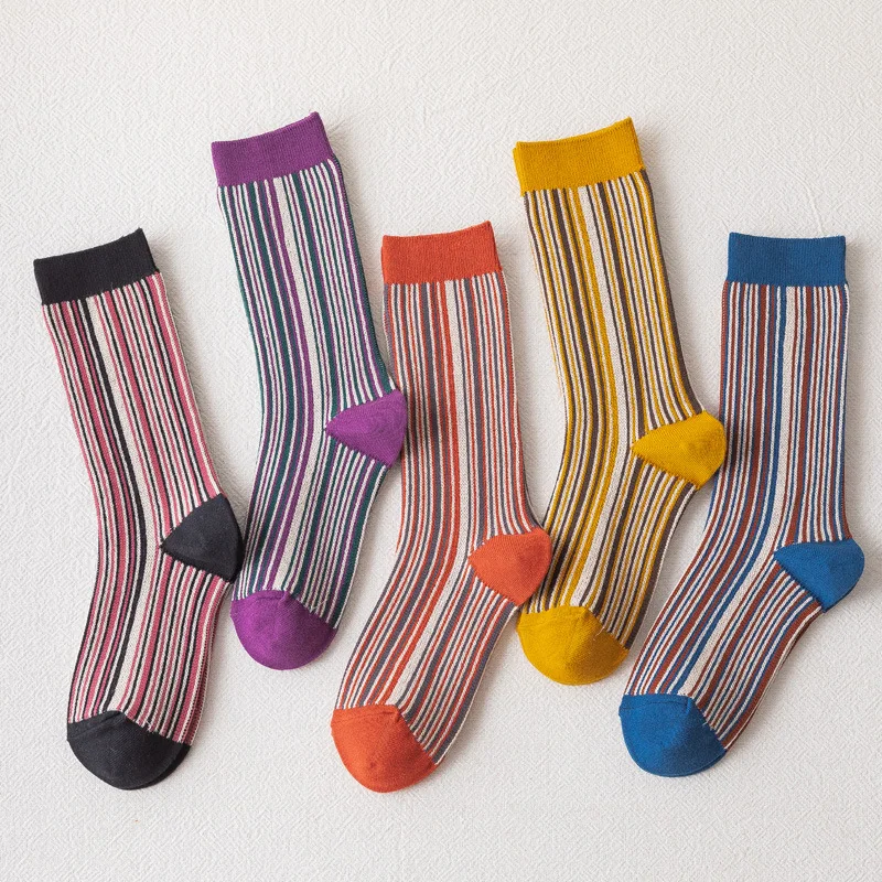 

Calcetines de con de Raya Verticalpara mujer, de alta , Kawaii, divertido, 5 pares, B90201